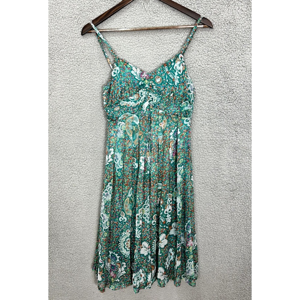 Floral Print Dress Green Sleeveless Sundress Summer Casual Party